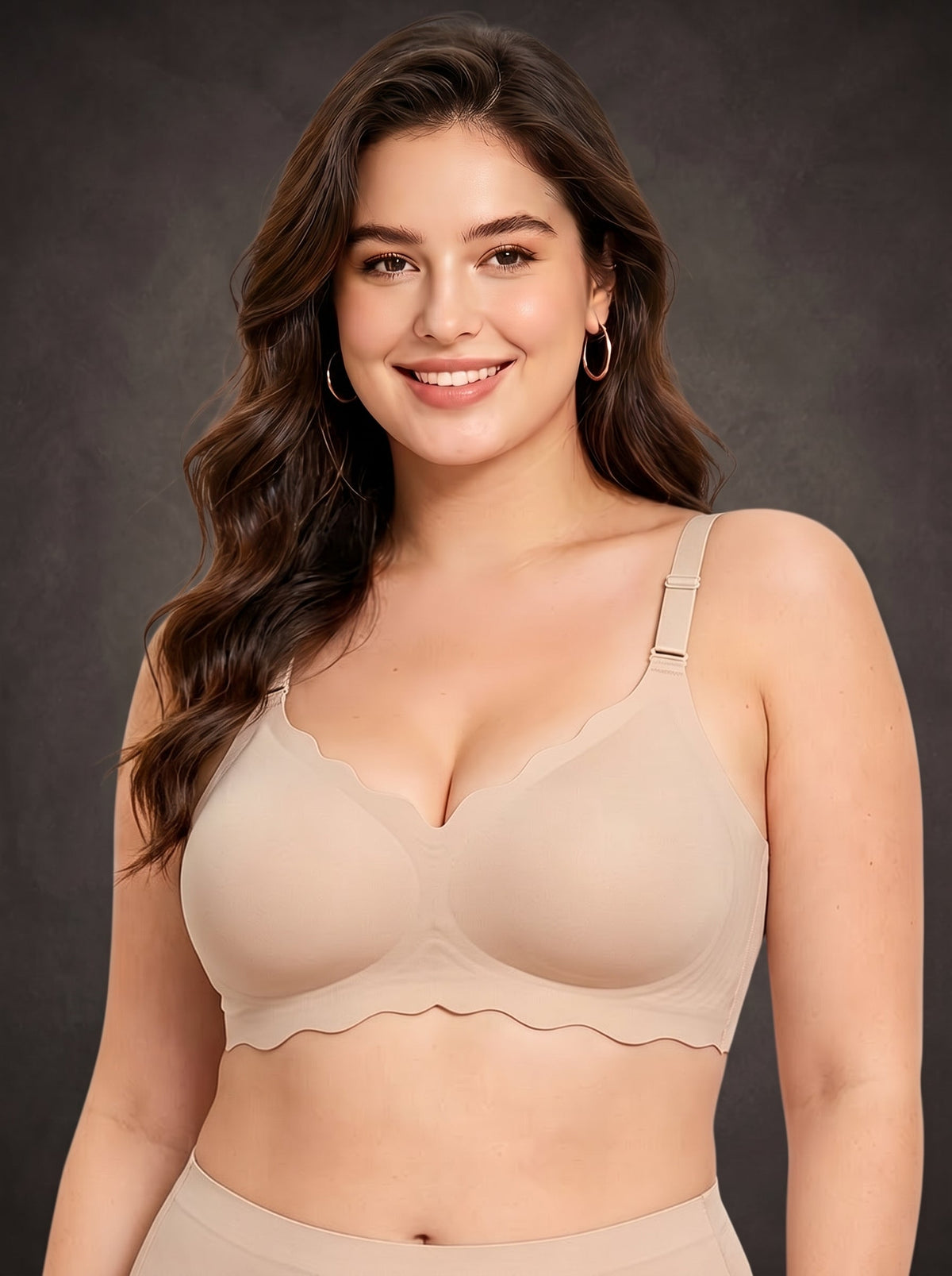 Waluoo Plus-Size Seamless Scalloped Wireless Bra with Jelly Support