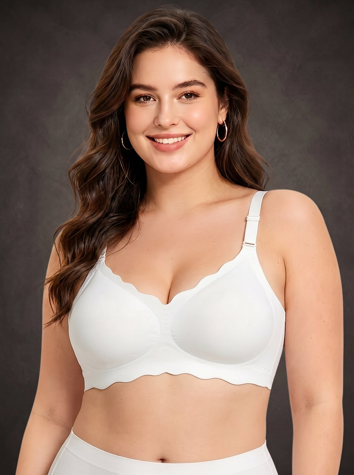 Waluoo Plus-Size Seamless Scalloped Wireless Bra with Jelly Support