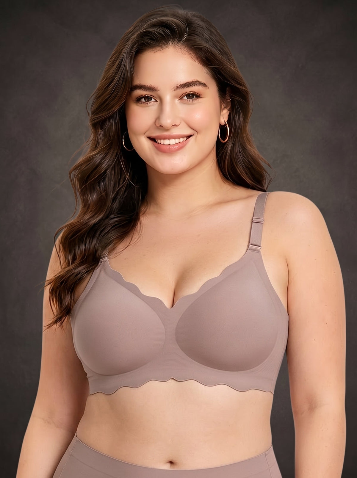 Waluoo Plus-Size Seamless Scalloped Wireless Bra with Jelly Support