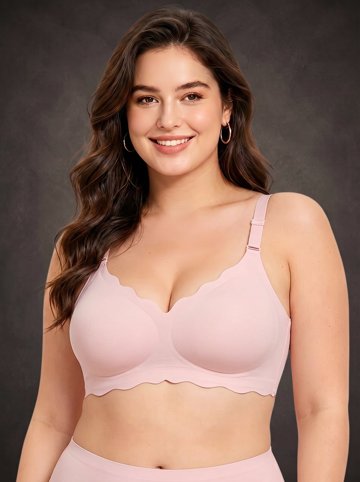 Waluoo Plus-Size Seamless Scalloped Wireless Bra with Jelly Support
