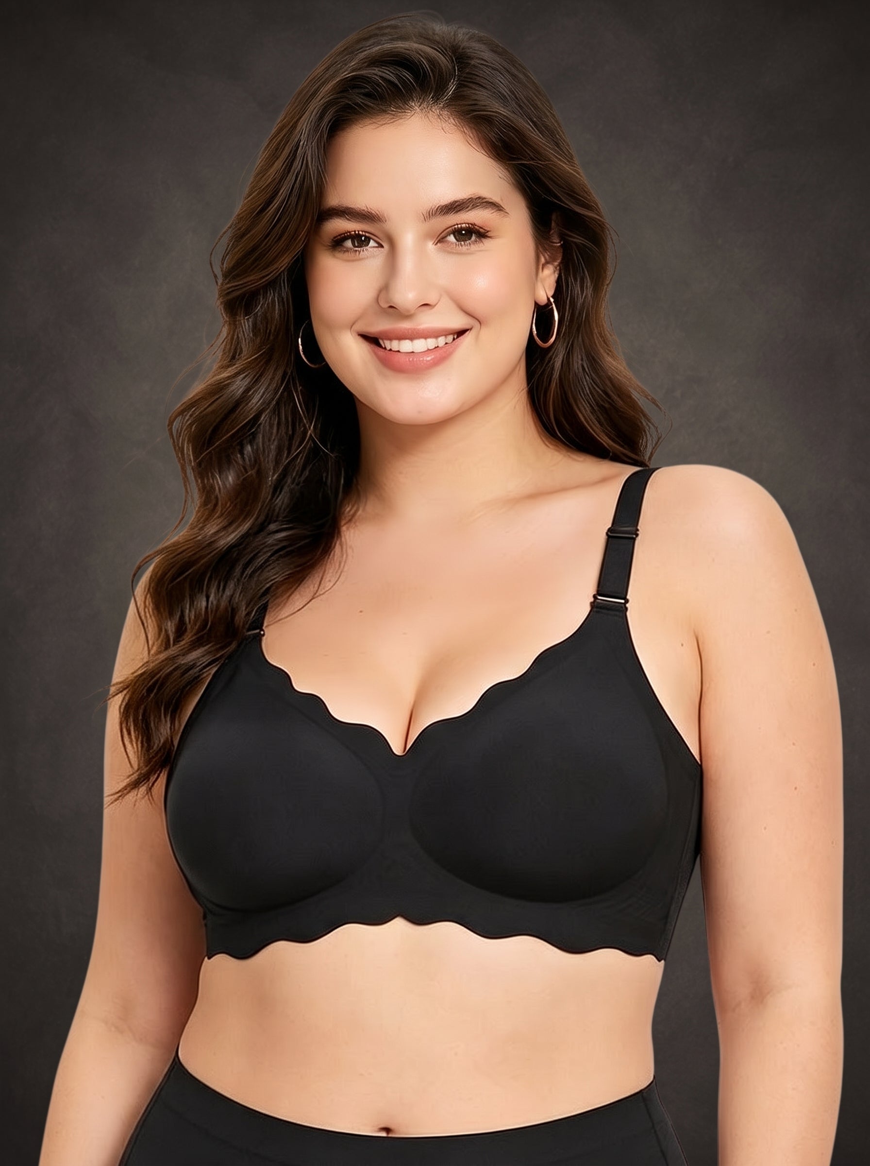 Waluoo Plus-Size Seamless Scalloped Wireless Bra with Jelly Support