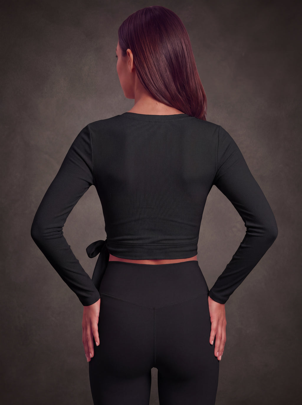 CROSS FRONT TIE BALLET WRAP LONG SLEEVE TOP | Waluoo