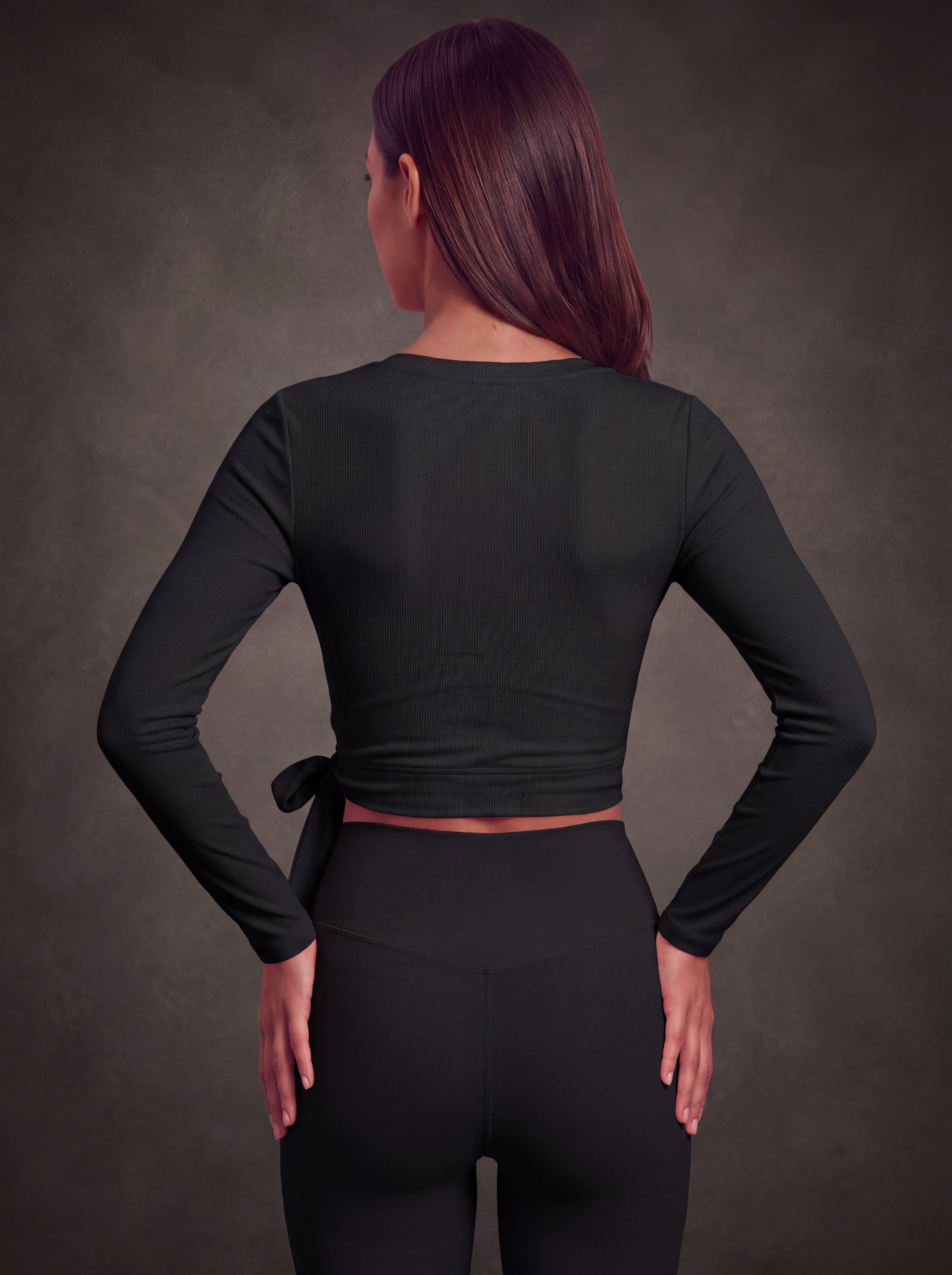 CROSS FRONT TIE BALLET WRAP LONG SLEEVE TOP | Waluoo