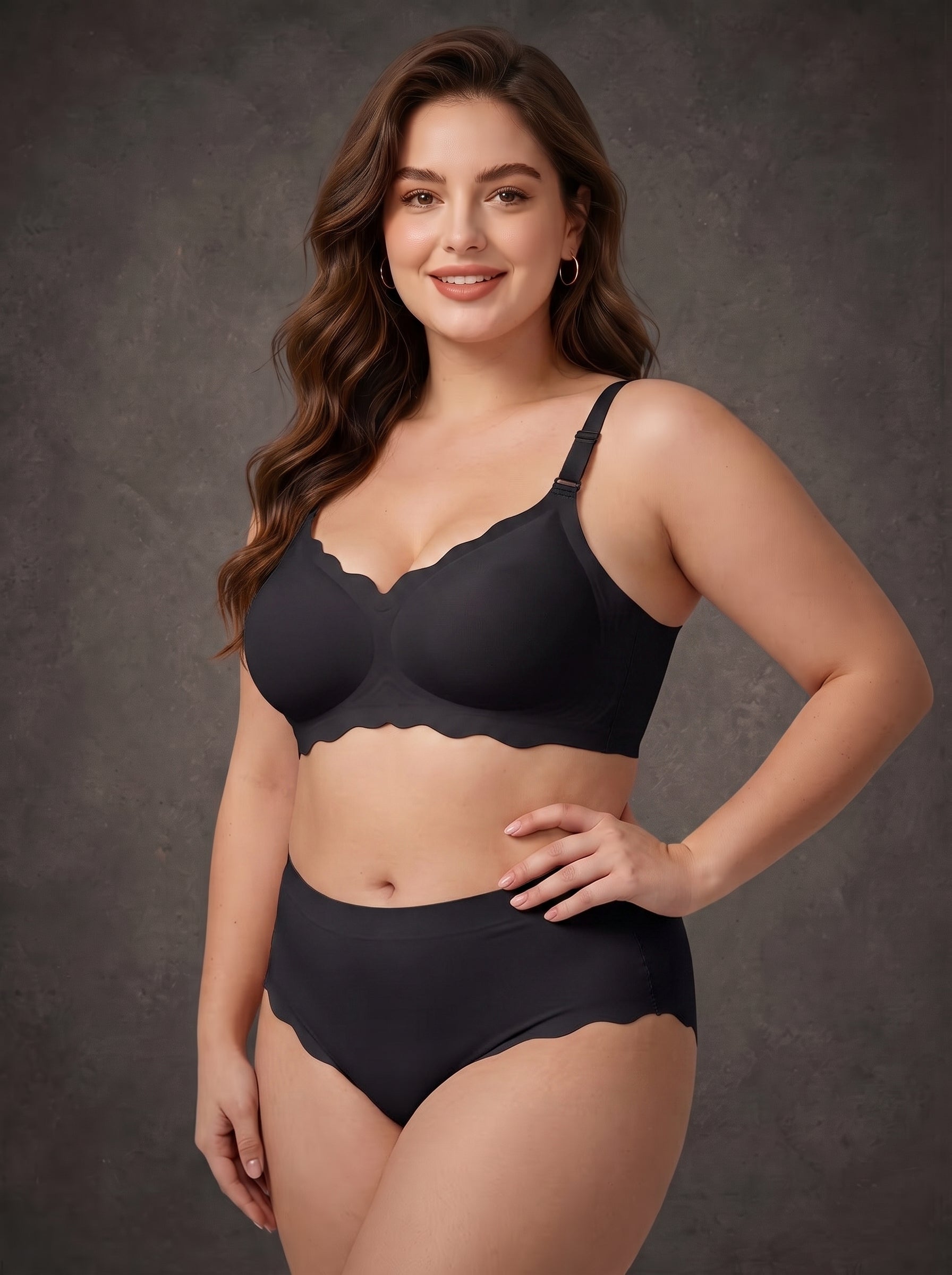 Waluoo Plus-Size Seamless Scalloped Wireless Bra with Jelly Support