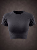SEAMLESS SHORT SLEEVE CUTOUT CROP TOP | Waluoo