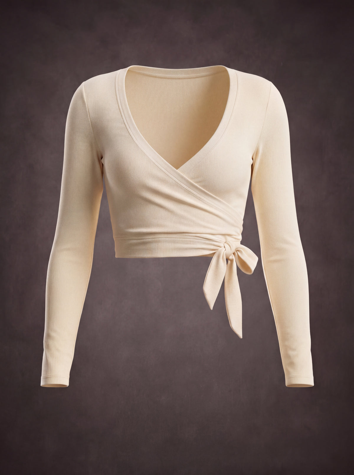 CROSS FRONT TIE BALLET WRAP LONG SLEEVE TOP | Waluoo