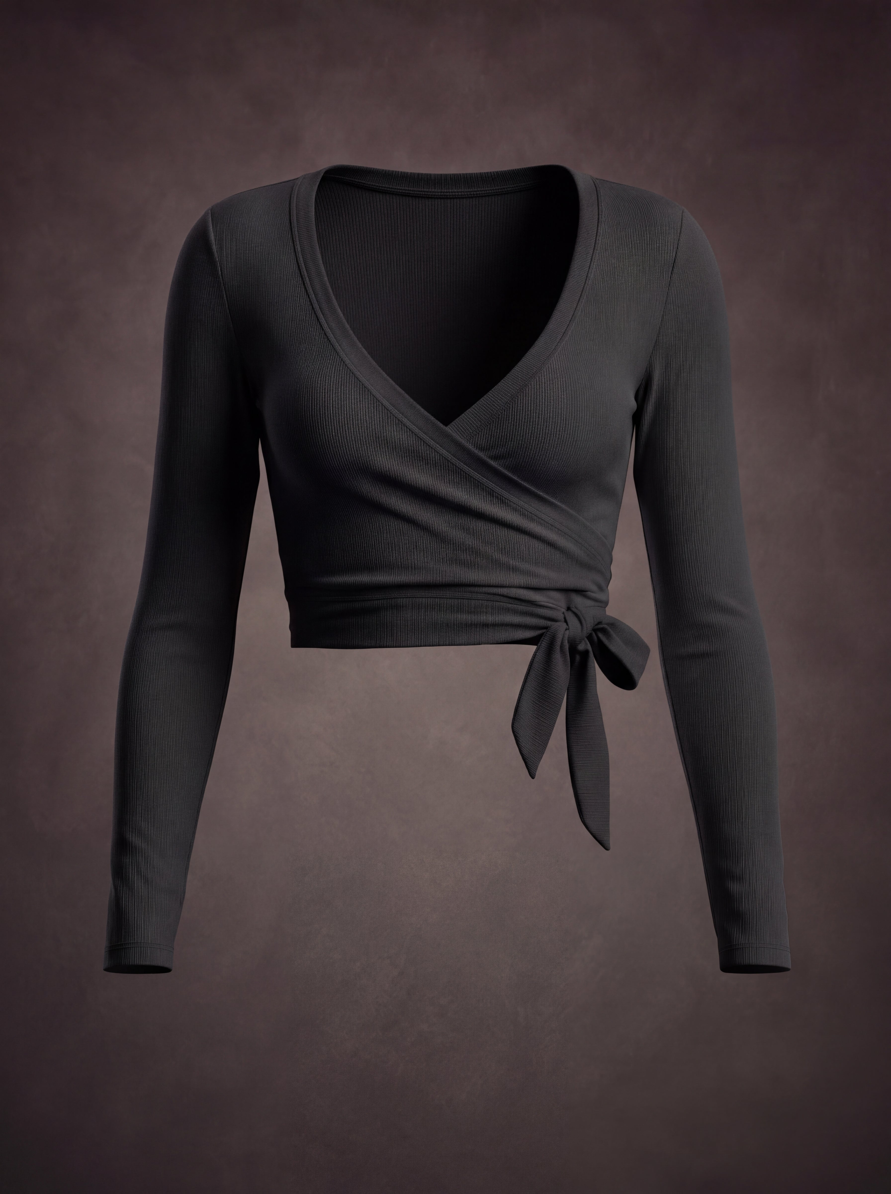 CROSS FRONT TIE BALLET WRAP LONG SLEEVE TOP | Waluoo