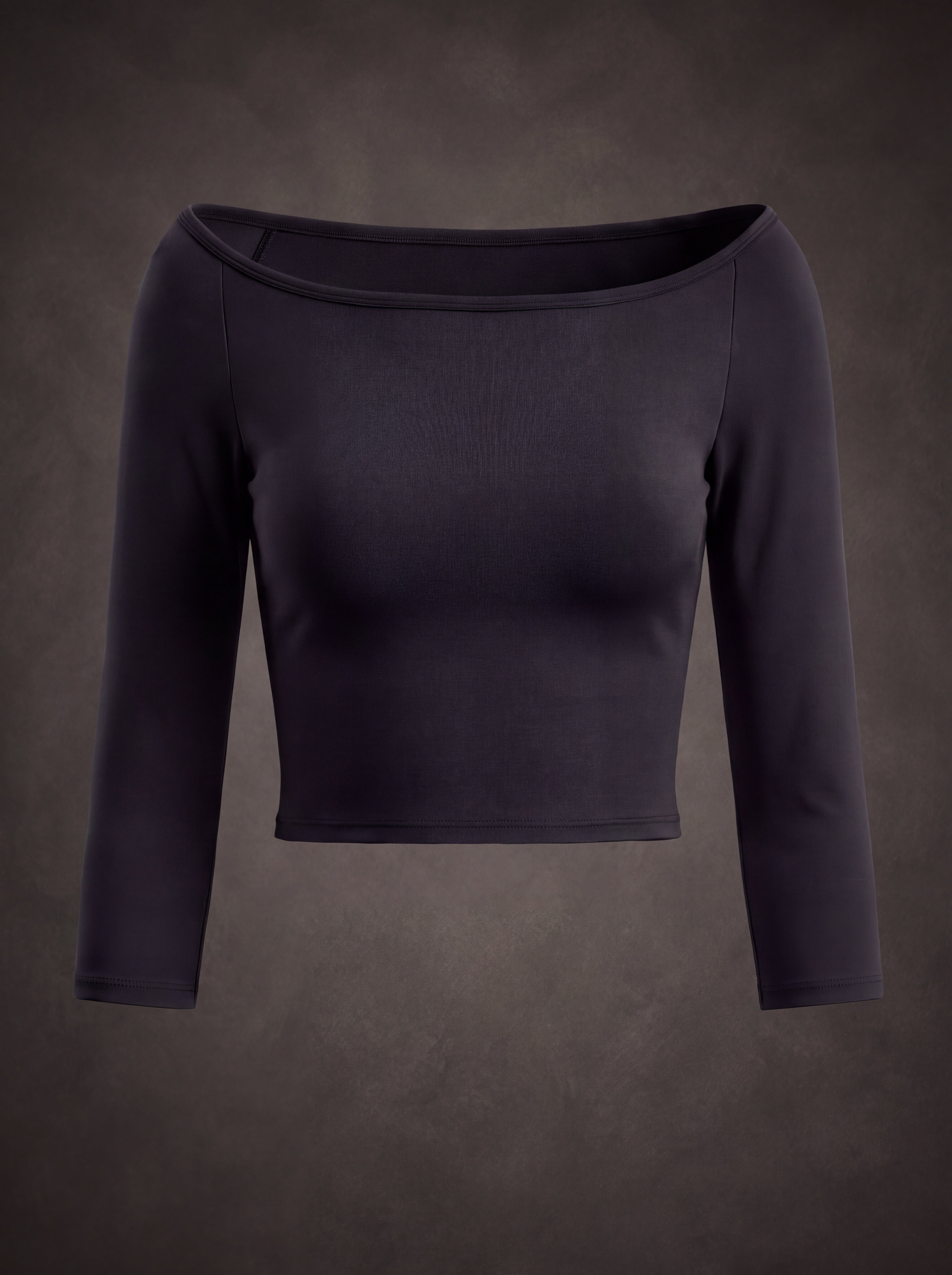 OFF-SHOULDER 3/4 SLEEVE CROPPED ATHLETIC TOP | Waluoo