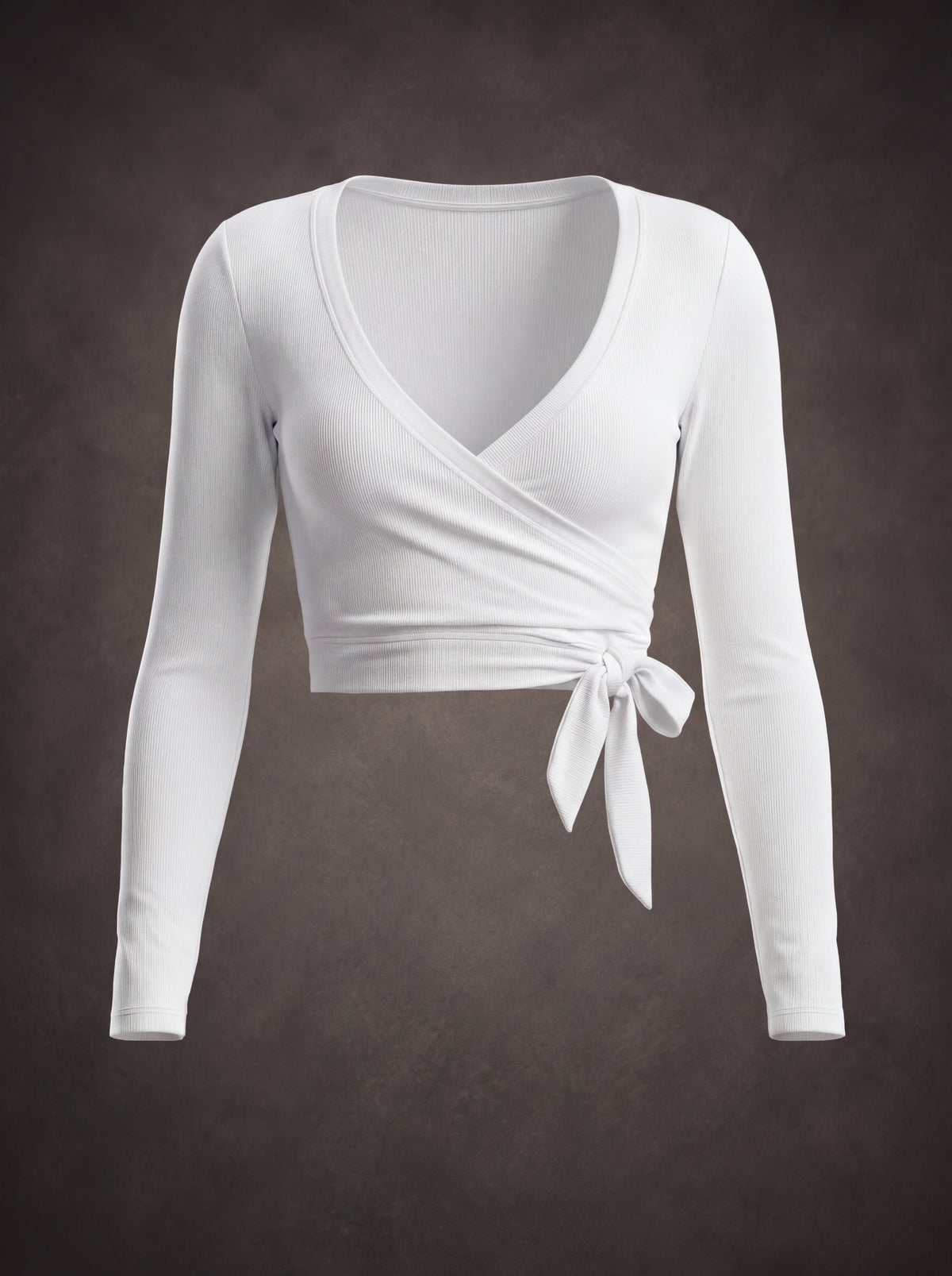 CROSS FRONT TIE BALLET WRAP LONG SLEEVE TOP | Waluoo