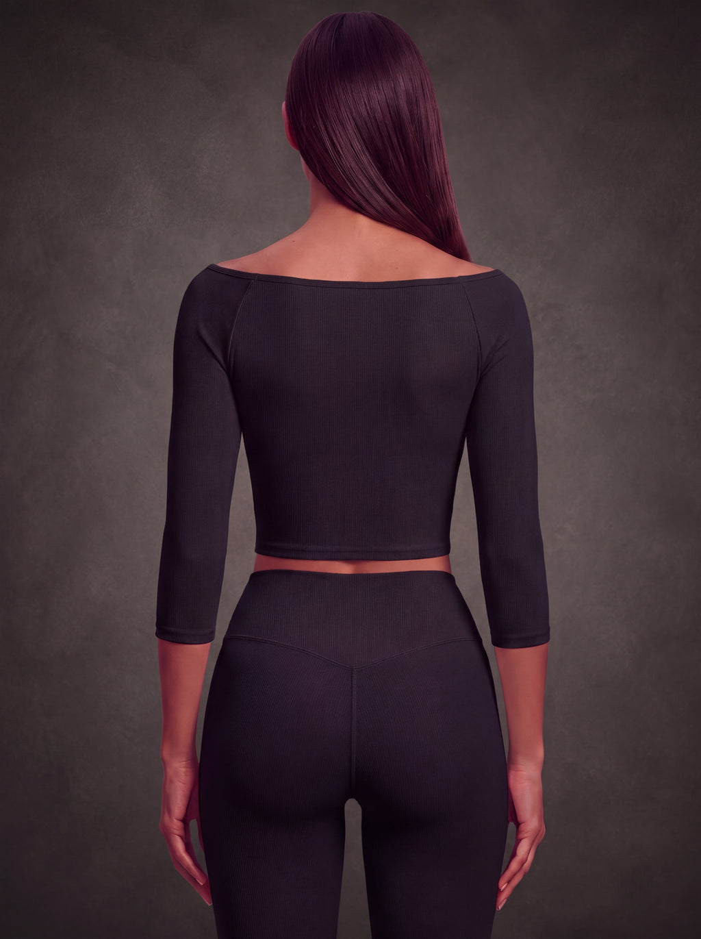 OFF-SHOULDER 3/4 SLEEVE CROPPED ATHLETIC TOP | Waluoo