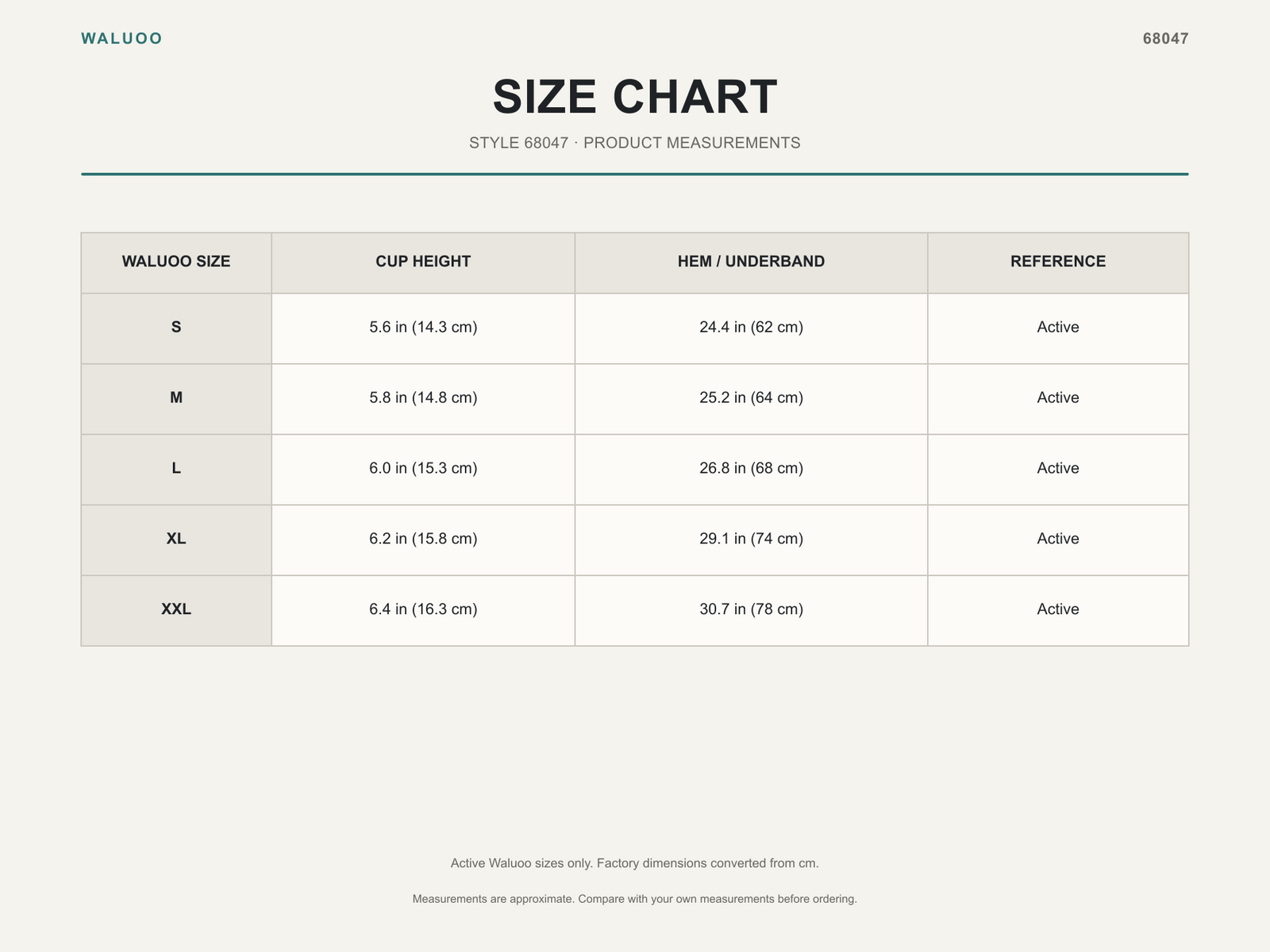 Waluoo 68047 Size Guide
