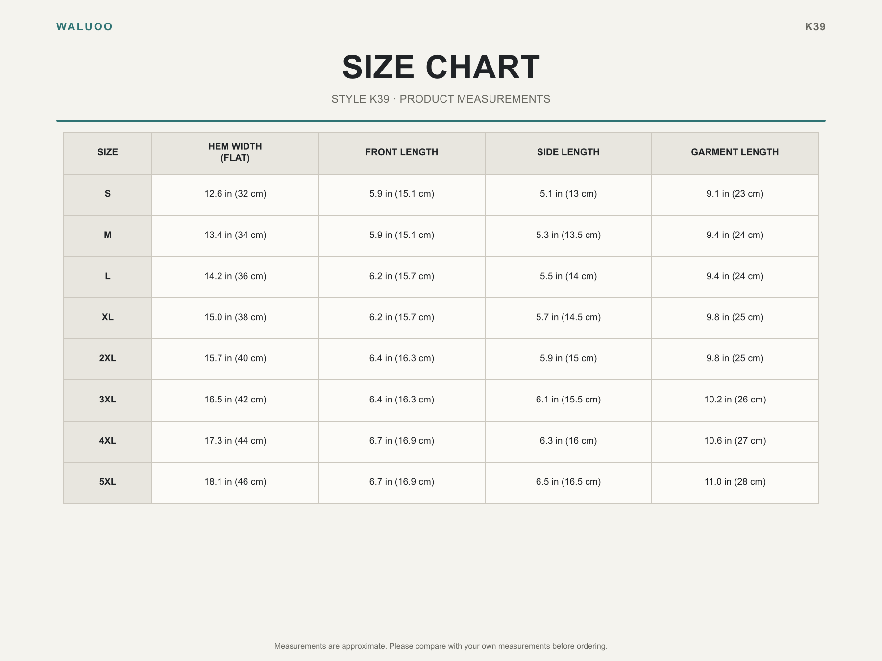 Waluoo Front-Zip High-Support Wireless Bra Size Guide