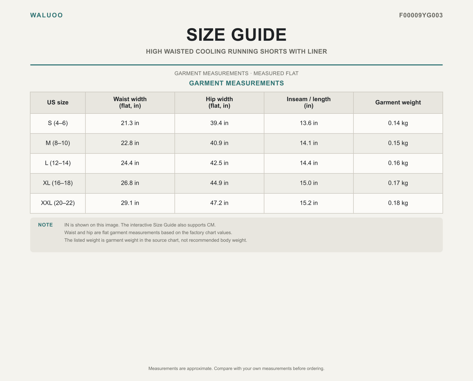 Waluoo F00009YG003 Size Guide