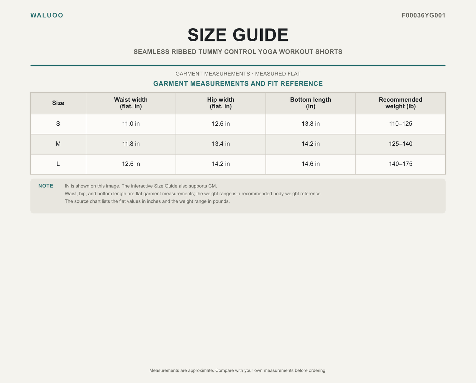Waluoo F00036YG001 Size Guide