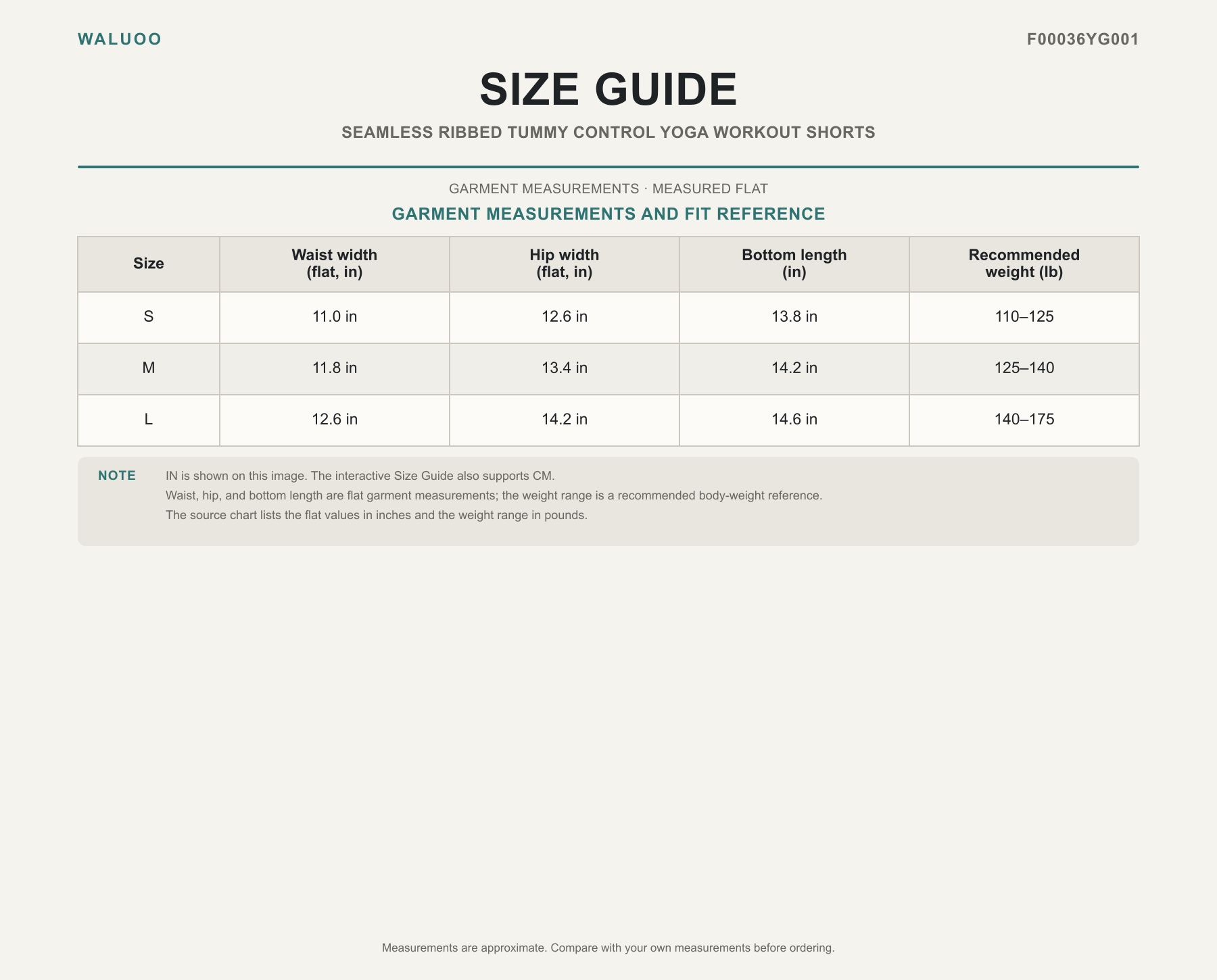 Waluoo size guide for F00036YG001