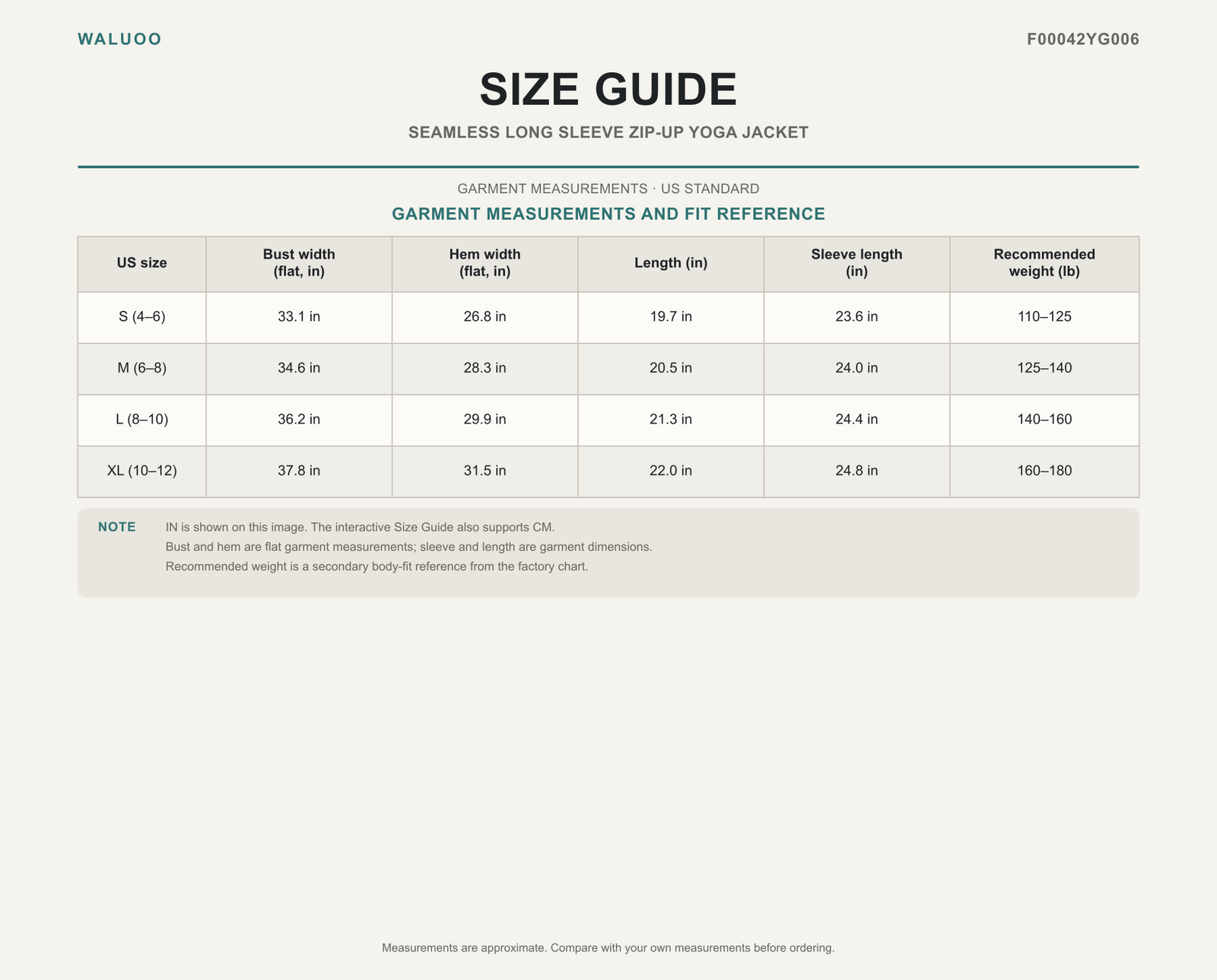 Waluoo F00042YG006 Size Guide