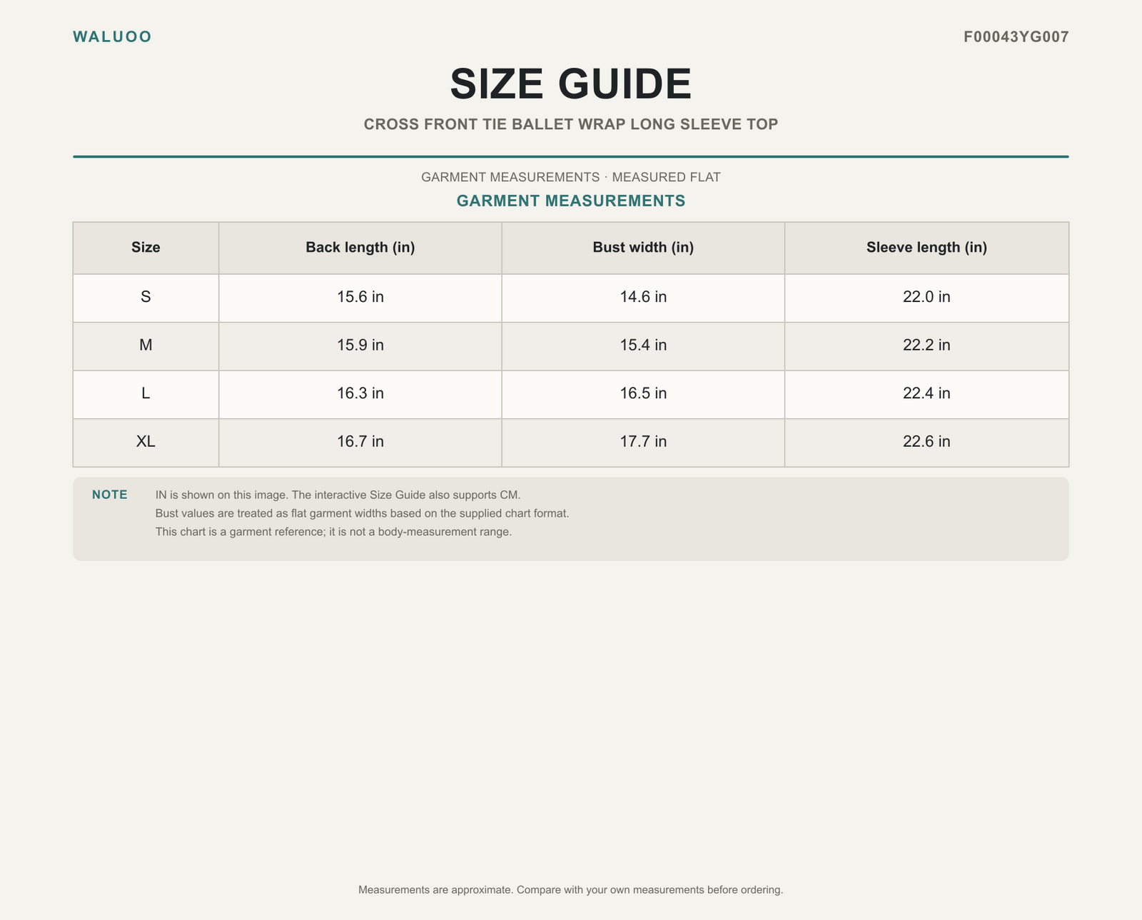 Waluoo F00043YG007 Size Guide