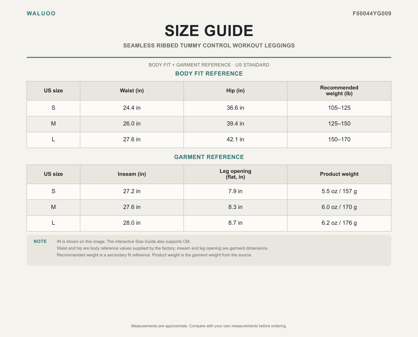 Waluoo F00044YG009 Size Guide