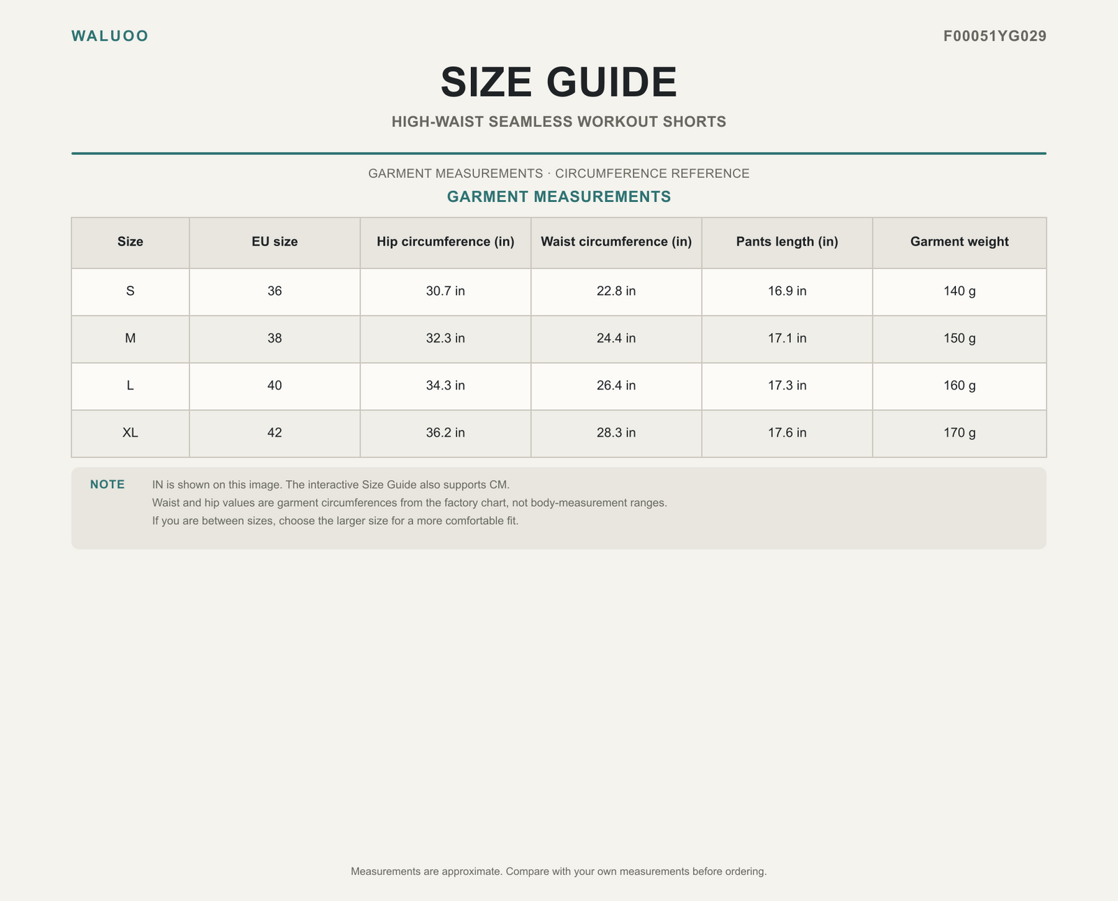 Waluoo F00051YG029 Size Guide