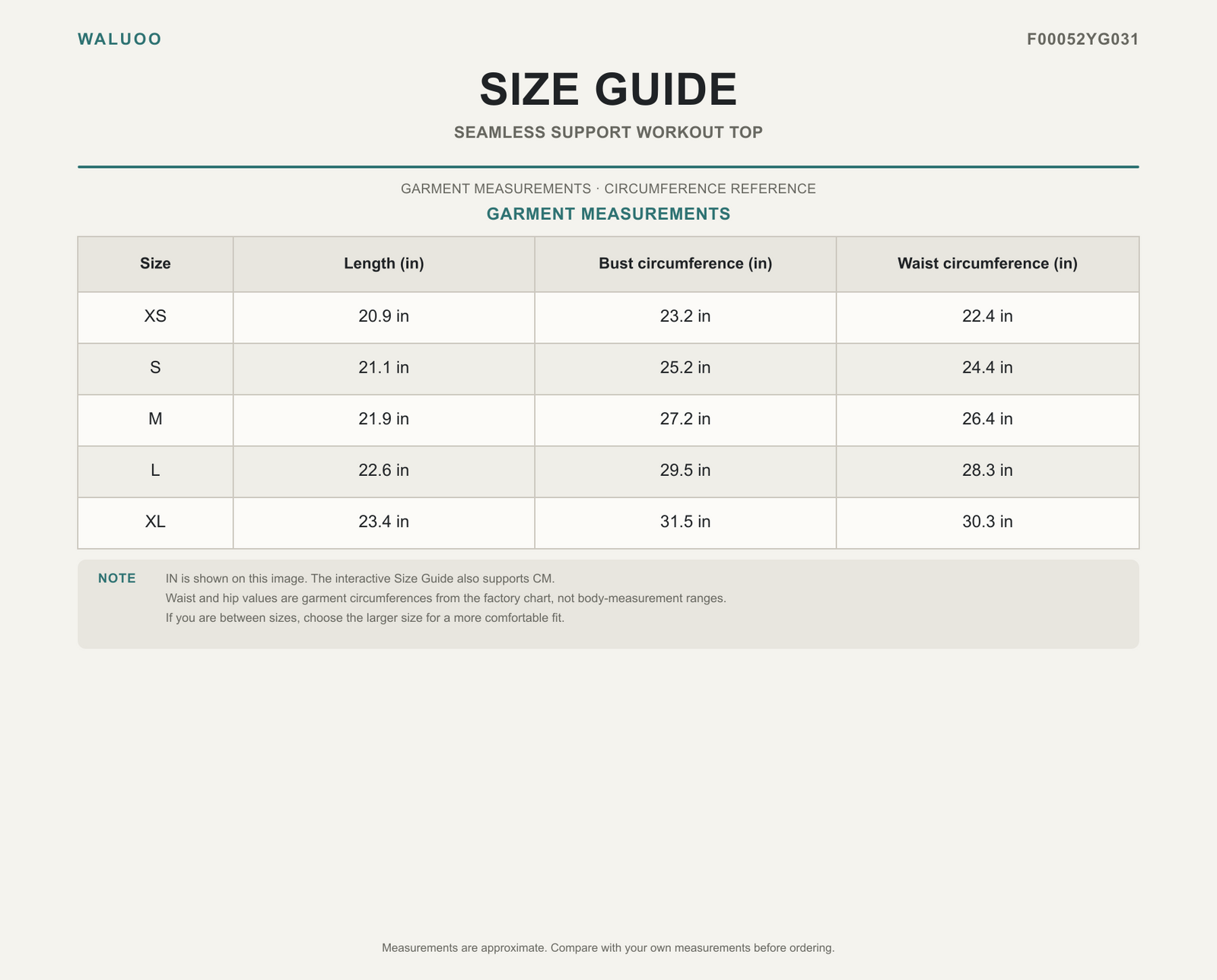 Waluoo F00052YG031 Size Guide
