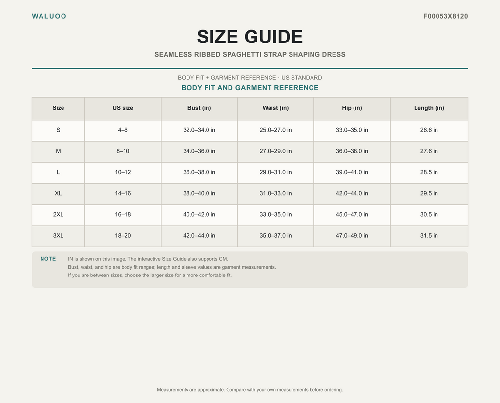 Waluoo F00053X8120 size guide