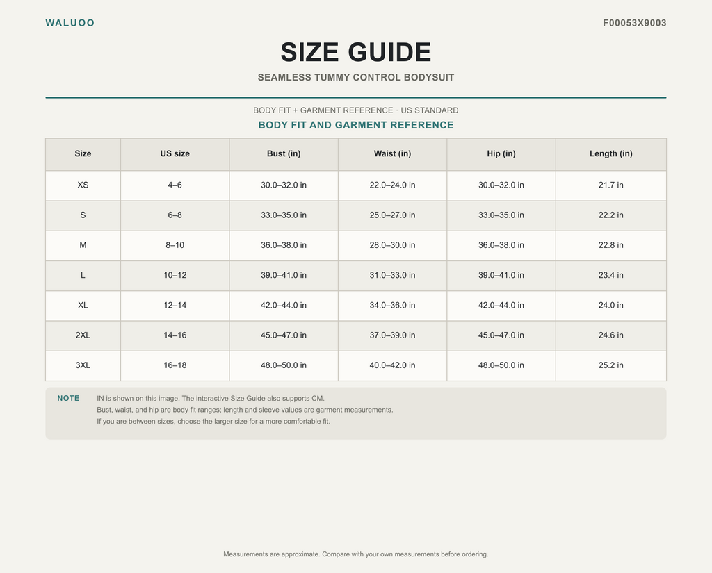 Waluoo F00053X9003 size guide