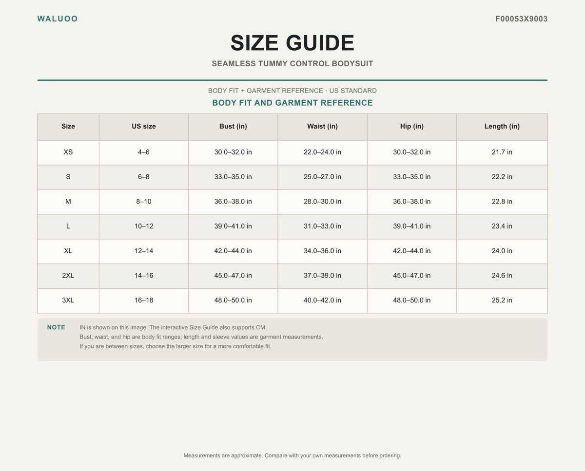 Waluoo F00053X9003 Size Guide