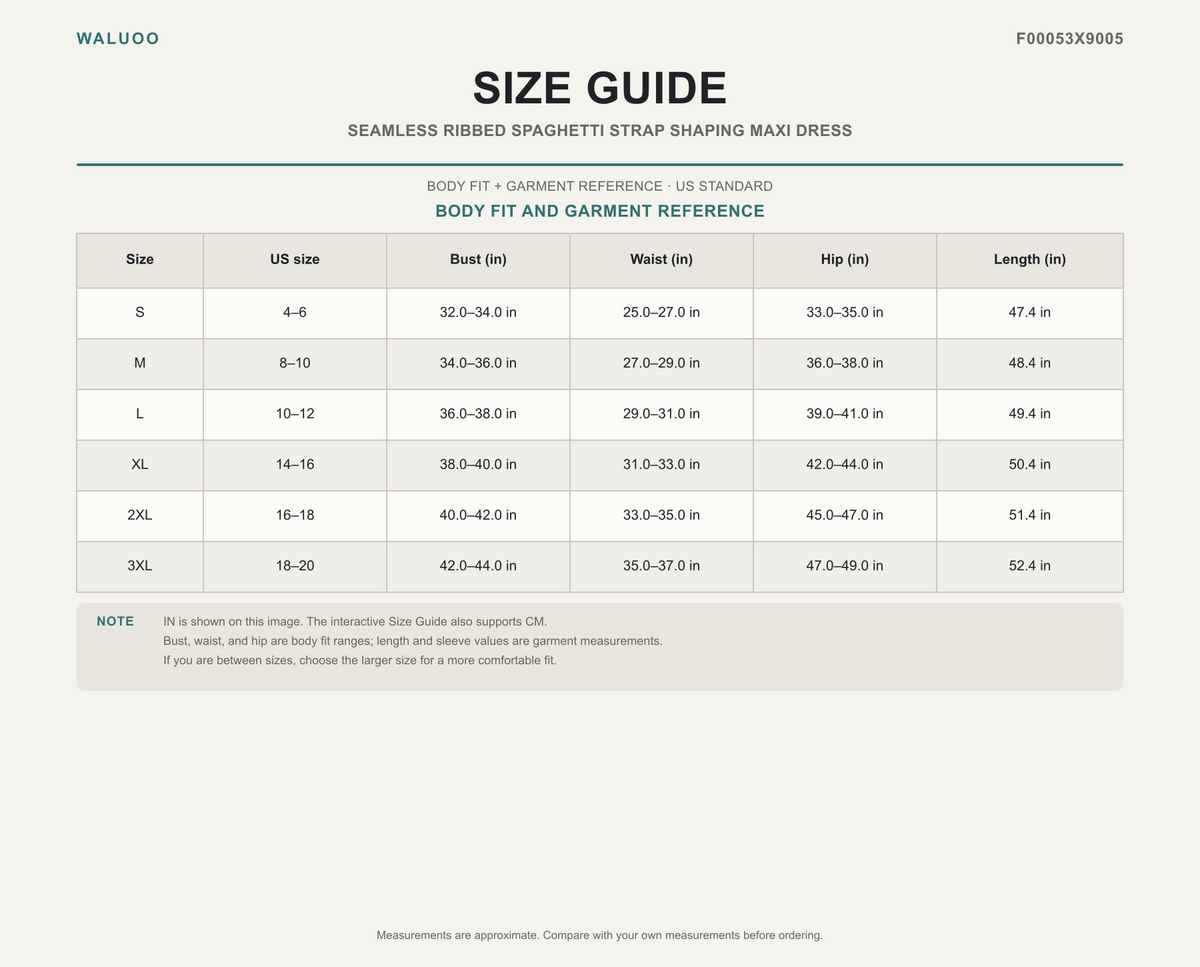 Waluoo F00053X9005 size guide