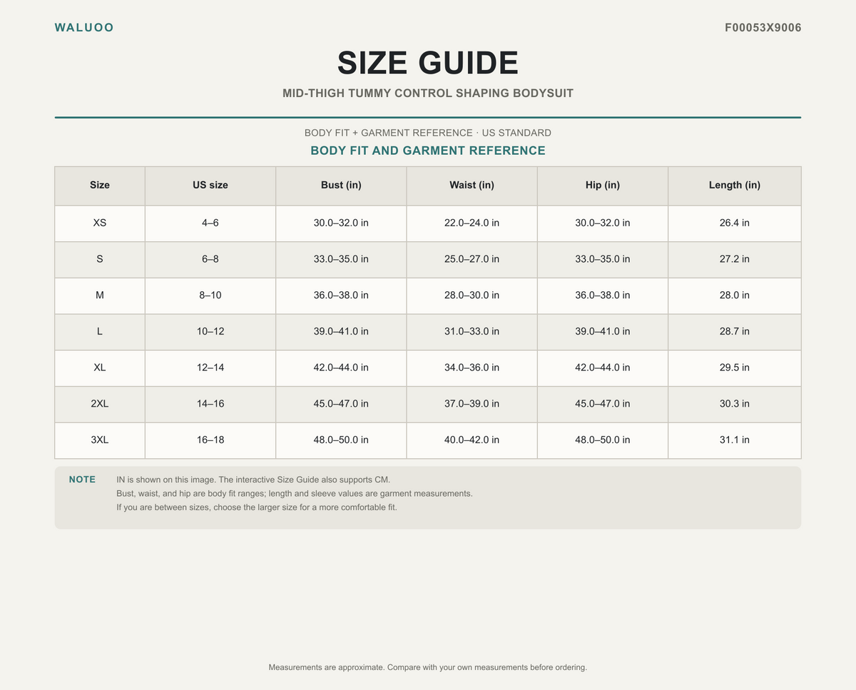 Waluoo F00053X9006 Size Guide