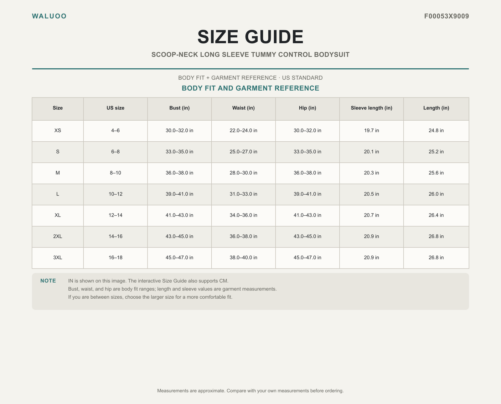 Waluoo F00053X9009 Size Guide