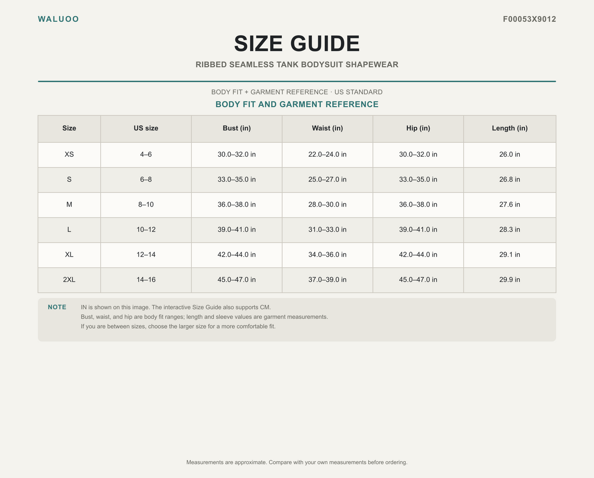 Waluoo F00053X9012 Size Guide