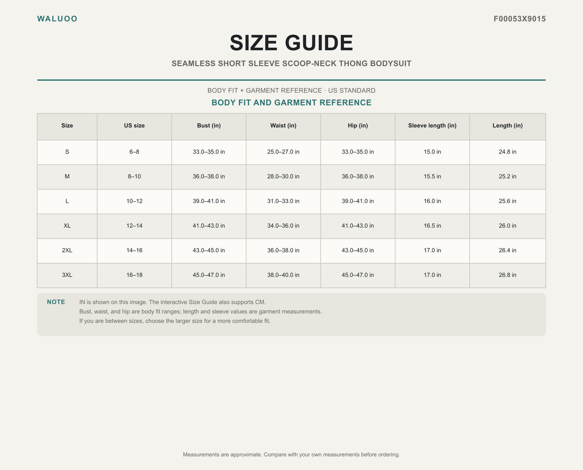 Waluoo F00053X9015 size guide