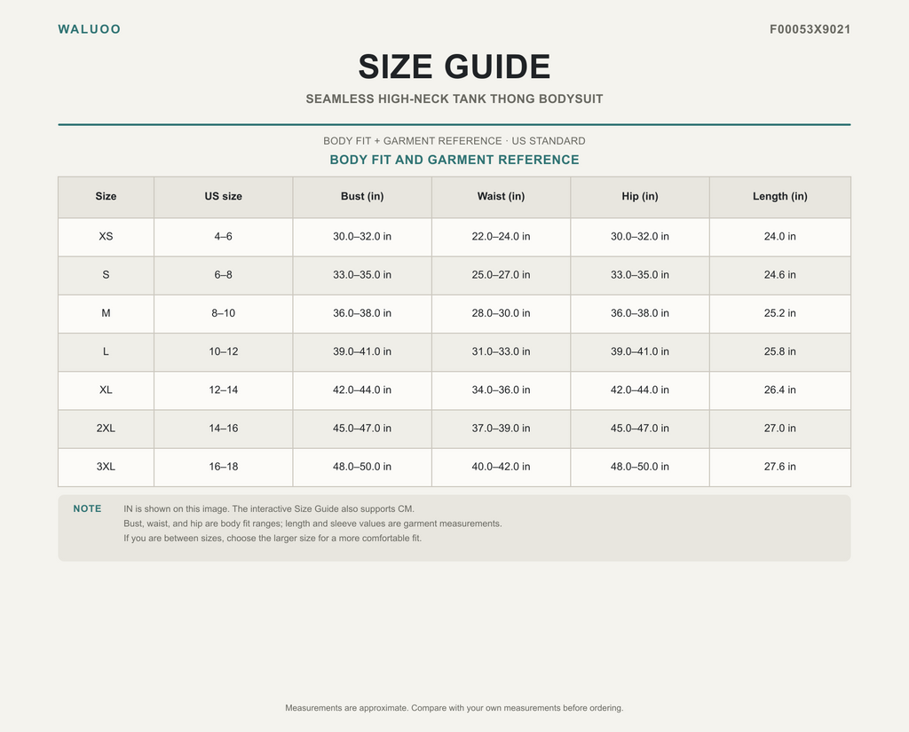 Waluoo F00053X9021 size guide