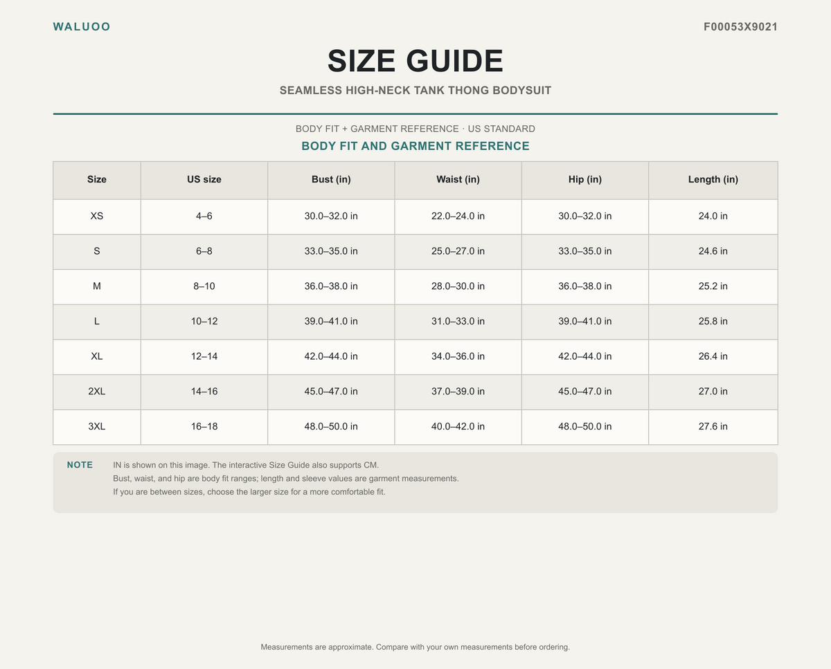 Waluoo F00053X9021 Size Guide
