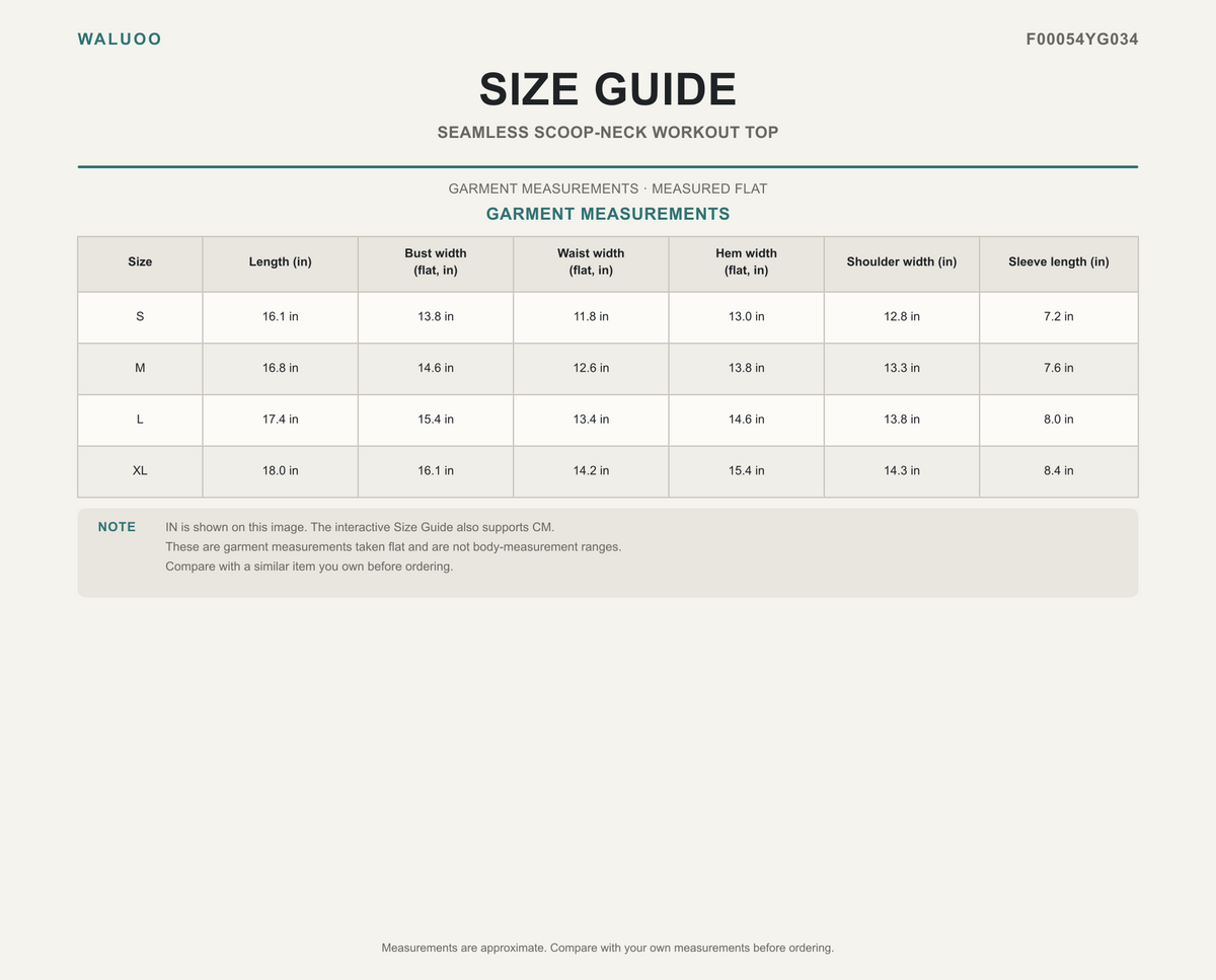 Waluoo F00054YG034 Size Guide
