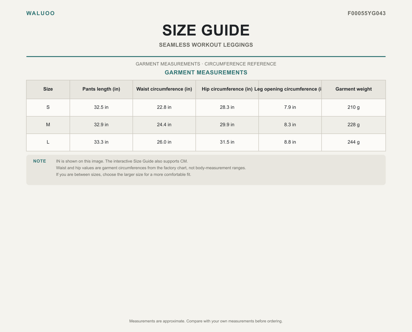 Waluoo F00055YG043 Size Guide