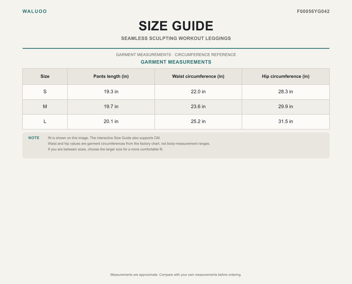 Waluoo F00056YG042 Size Guide