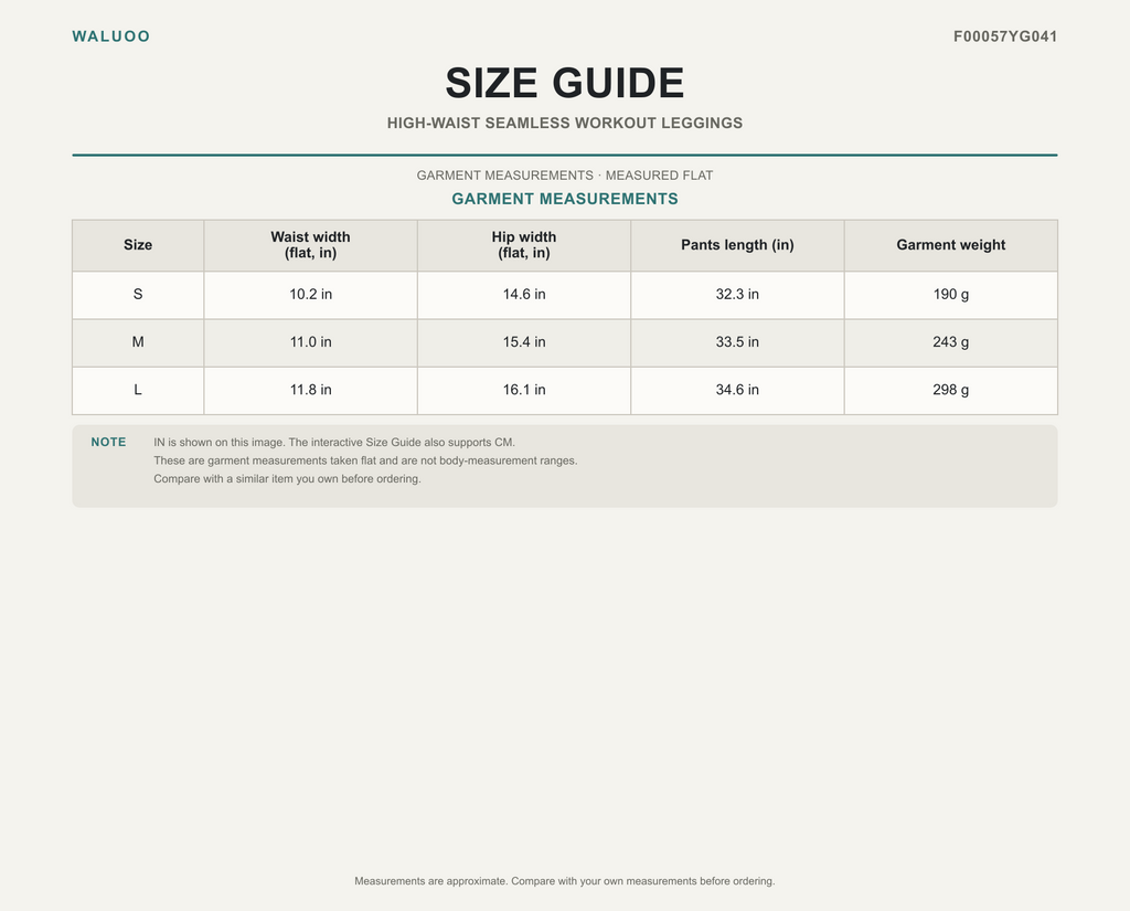 Waluoo F00057YG041 size guide