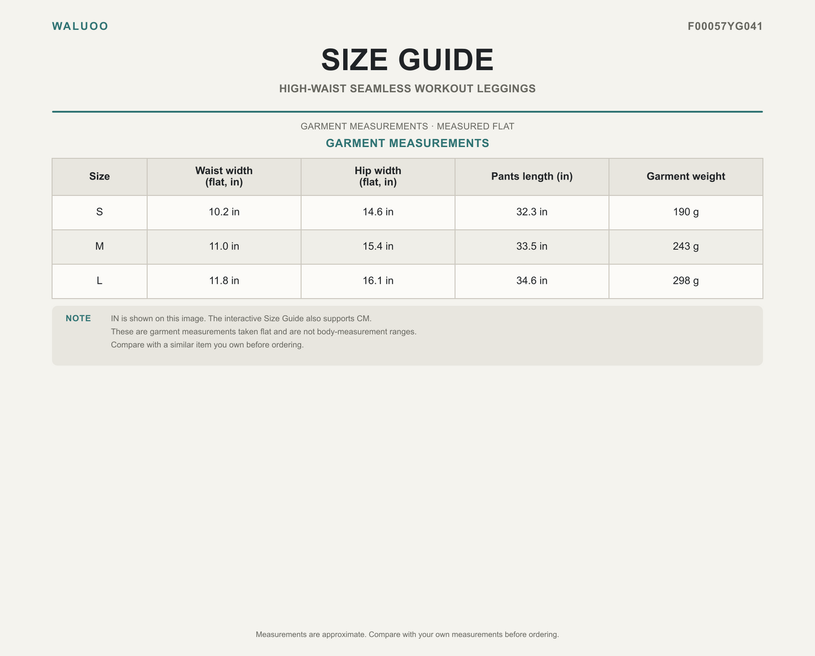 Waluoo F00057YG041 Size Guide