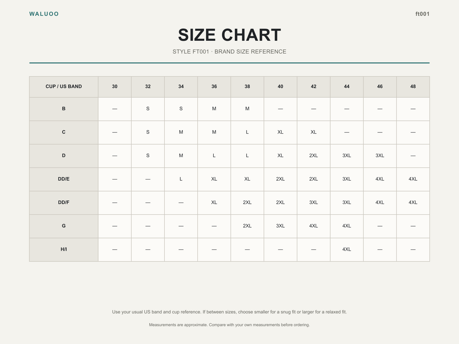 Waluoo ft001 Size Guide