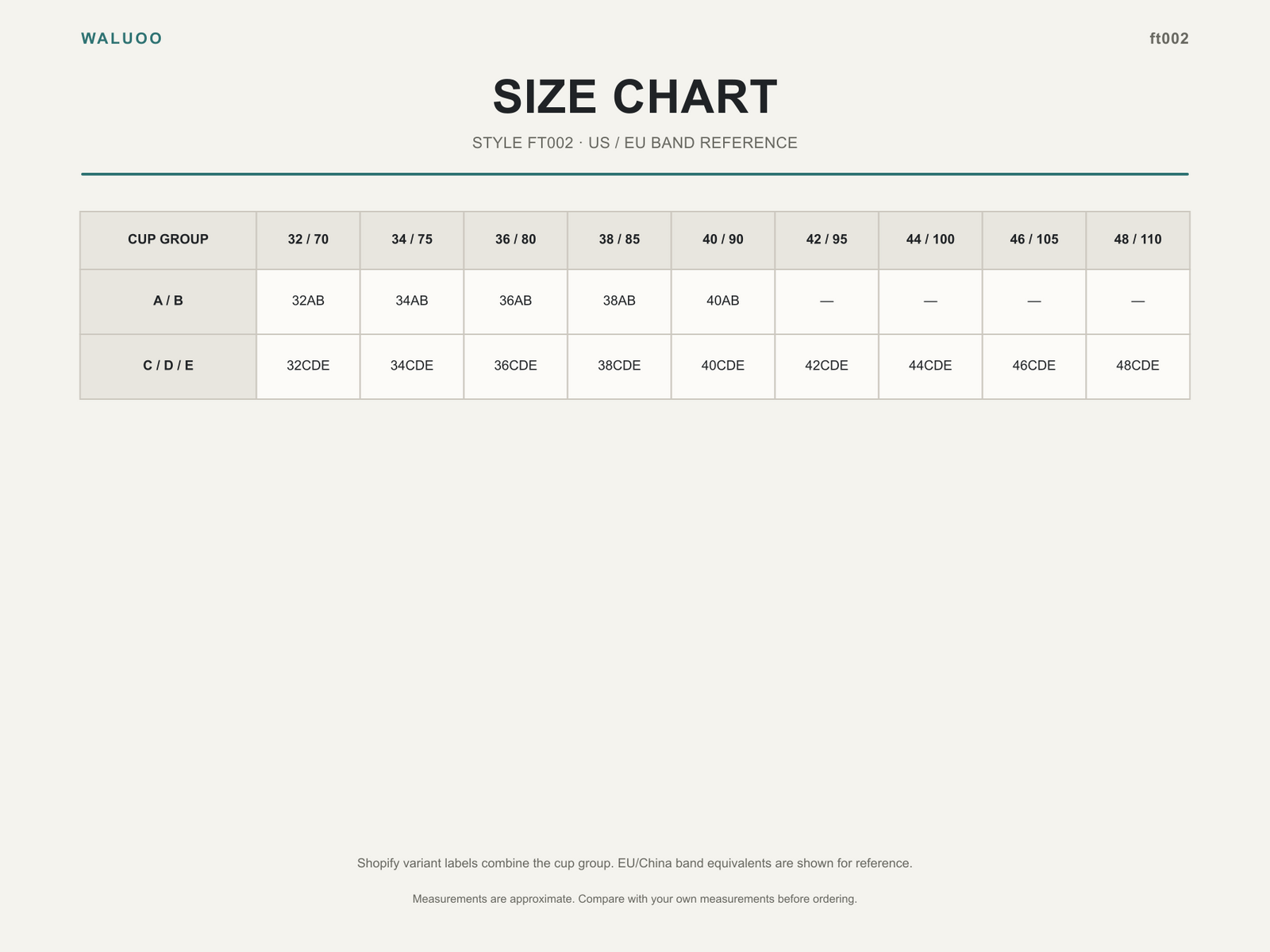 Waluoo ft002 Size Guide
