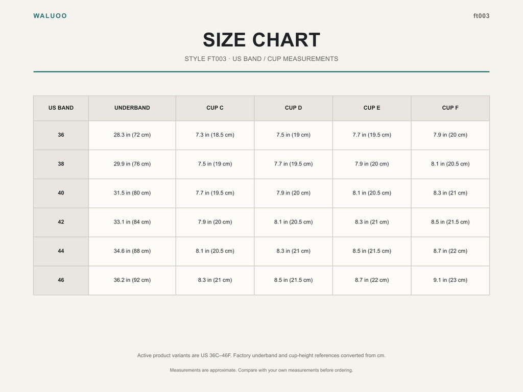 Waluoo ft003 size chart