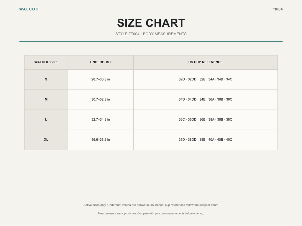 Waluoo ft004 size chart