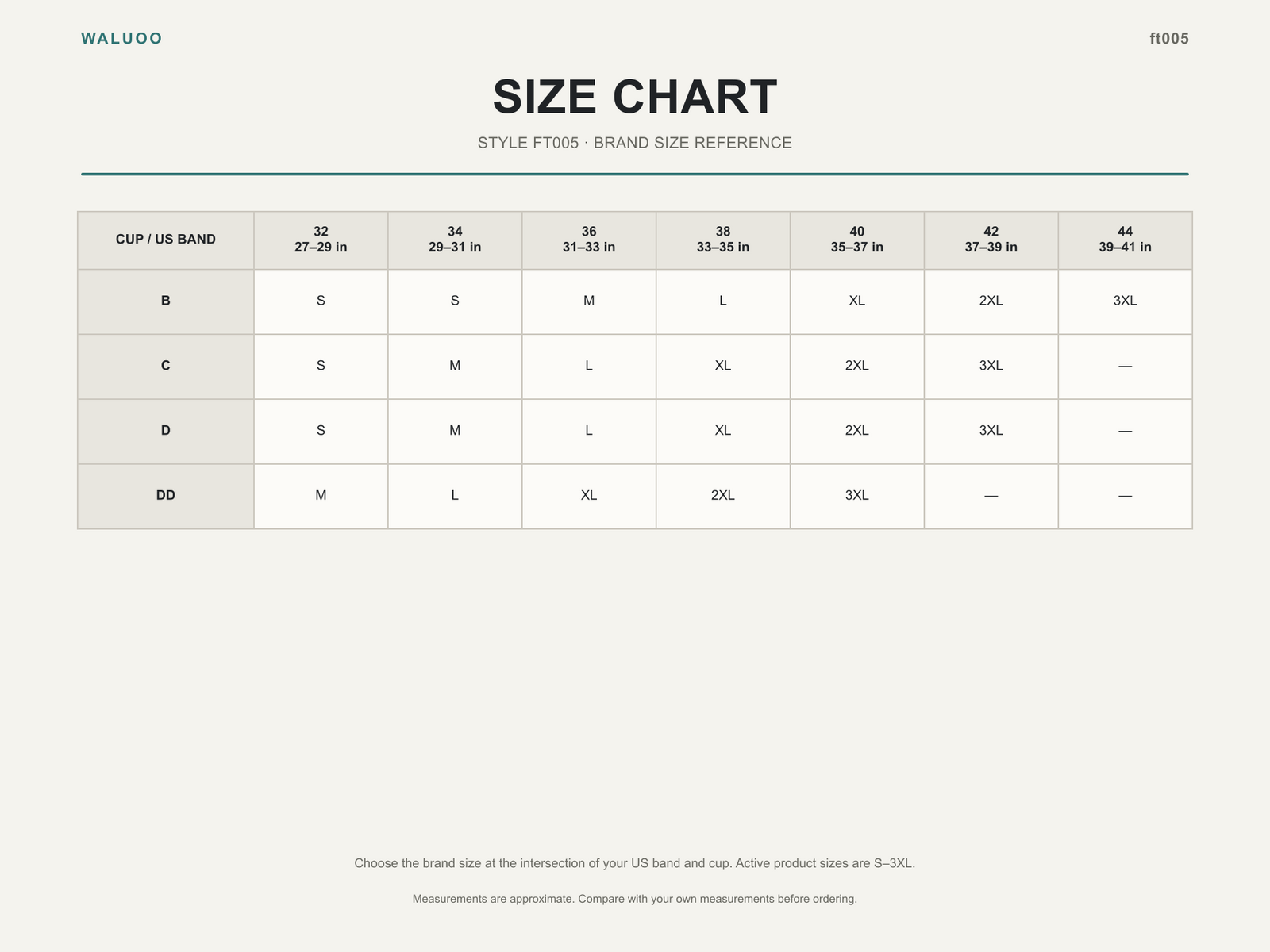 Waluoo ft005 Size Guide