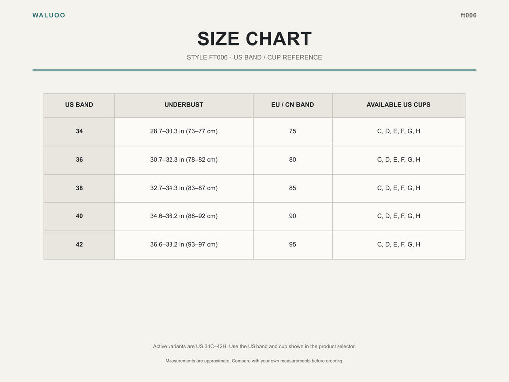 Waluoo ft006 size chart