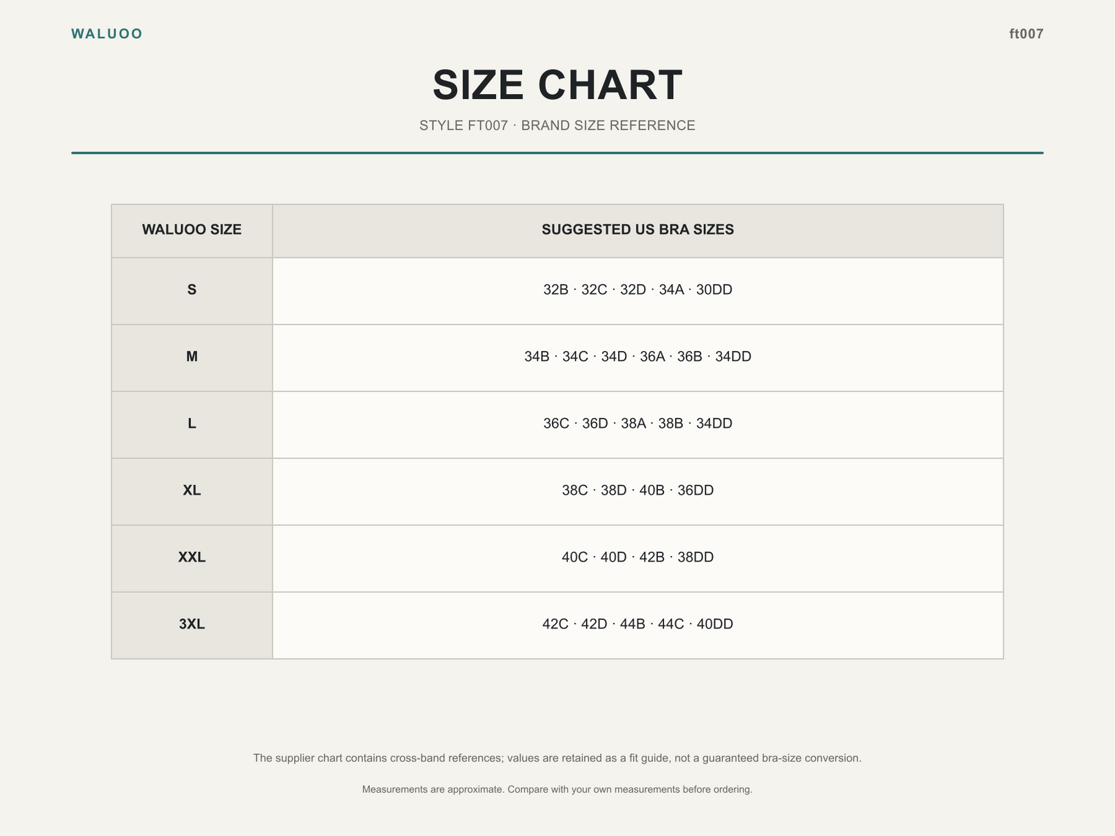 Waluoo ft007 Size Guide