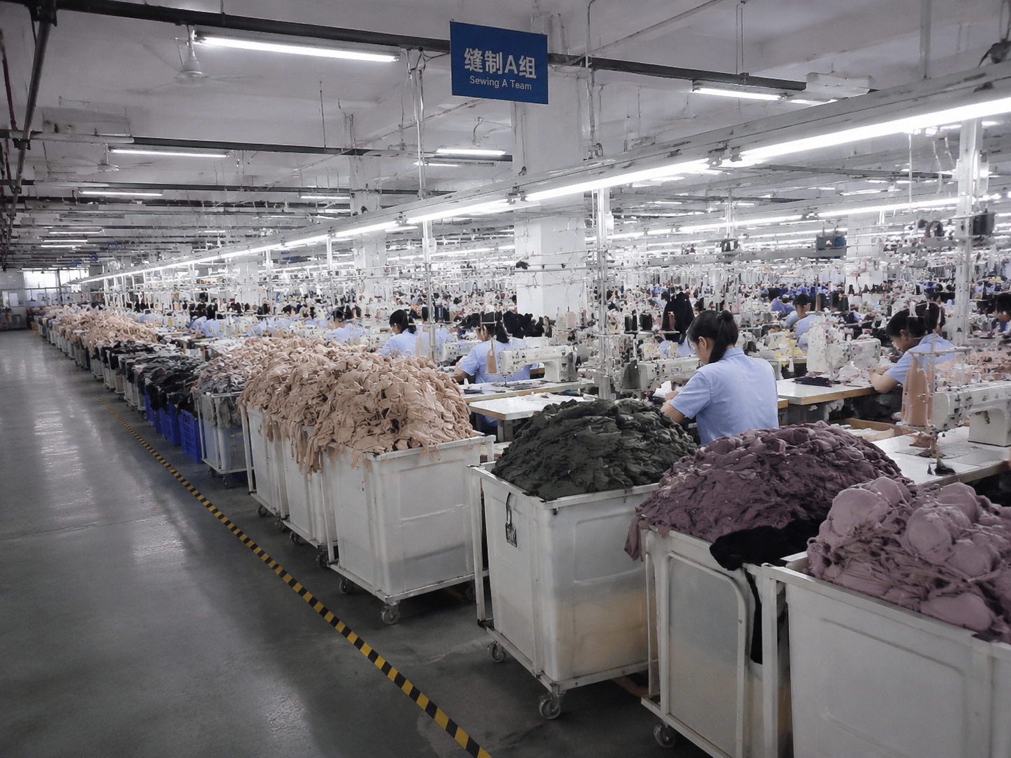 Waluoo sewing team working on a lingerie production floor